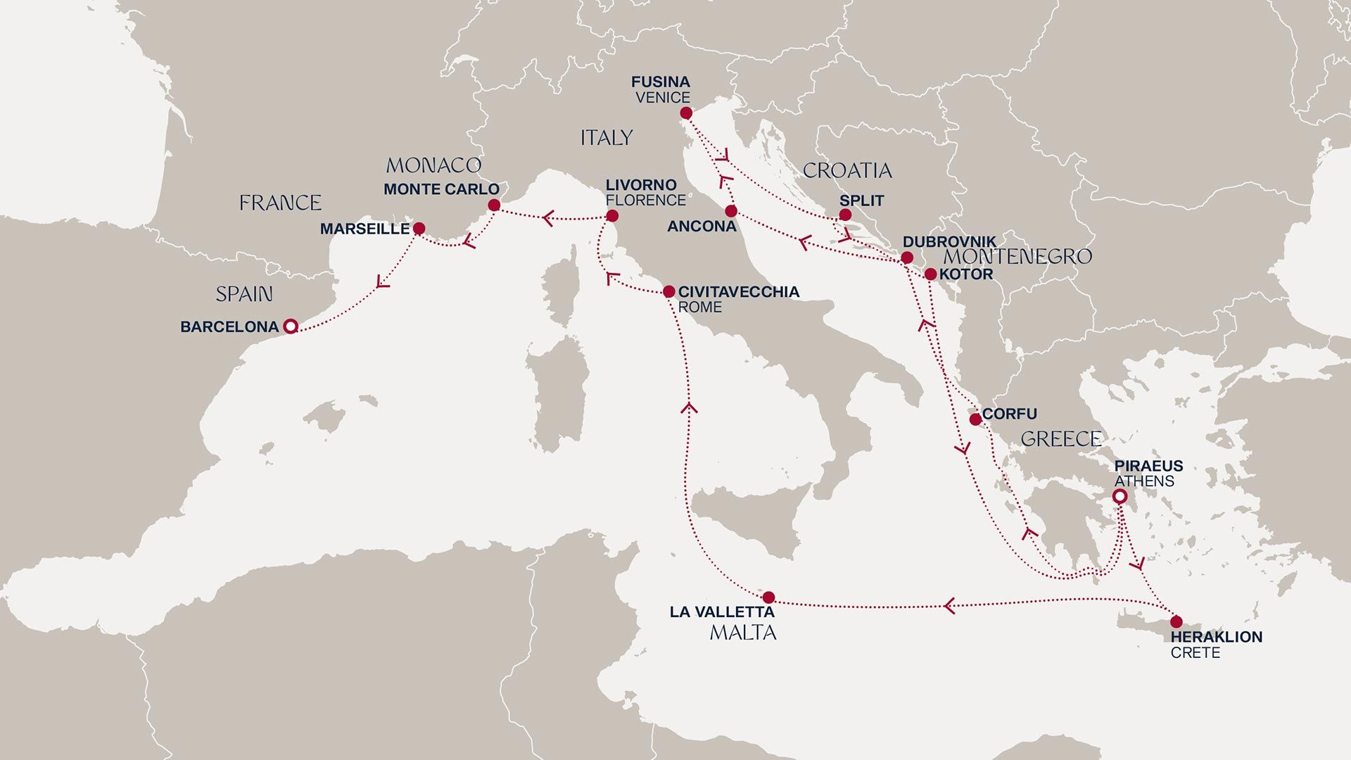 An Extended Journey of Mediterranean Muses & European Majesty Itinerary Map